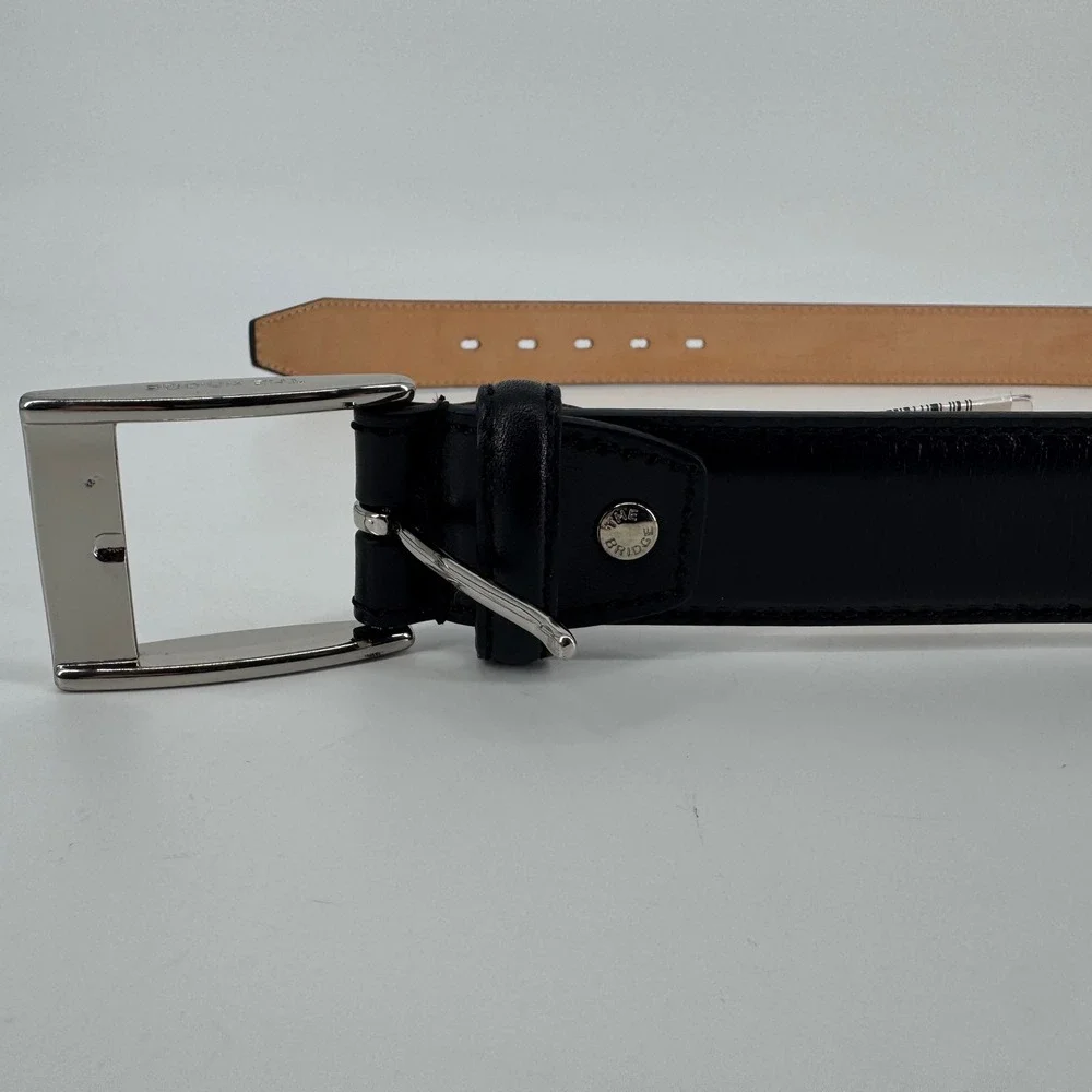 The Bridge Black Genuine Leather Belt Made in Italy Solid Brass Buckle 110-125